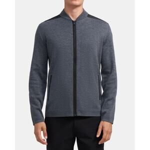 Theory Thadd O Zip-Up Sweater in Merino Wool in Gray & Black Size Large